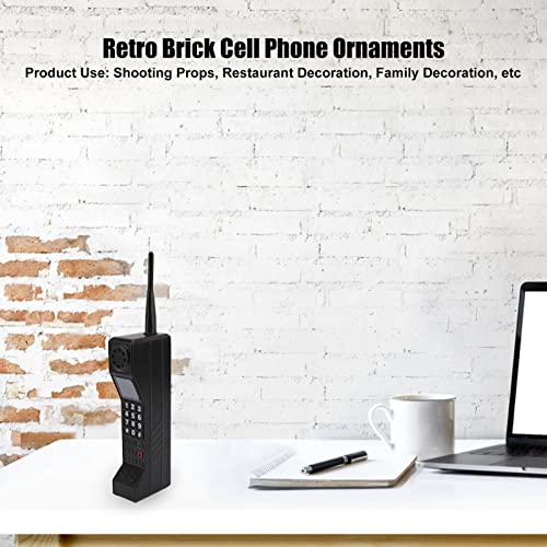 FLEXMAN Retro Brick Cell Phone Ornament, Portable Metal Vintage Cellular Phone Model, Old Fashioned Cell Phone Template for Home Office Table Decoration (Black)