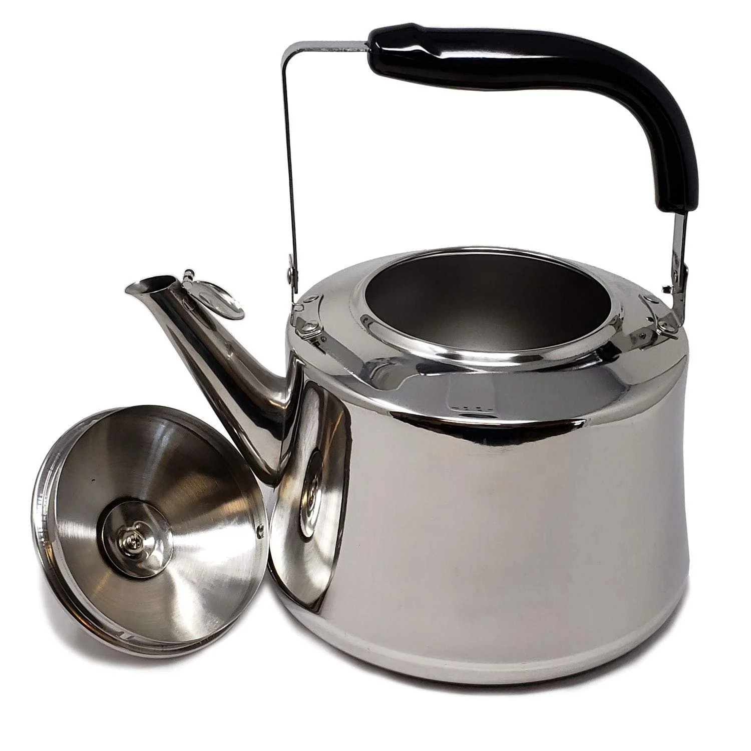 5 Liter Polished Mirror-Finish Stainless Steel Whistling Capsule Base Stovetop Teakettle Tea Kettle Teapot, Gas Electric Induction Compatible