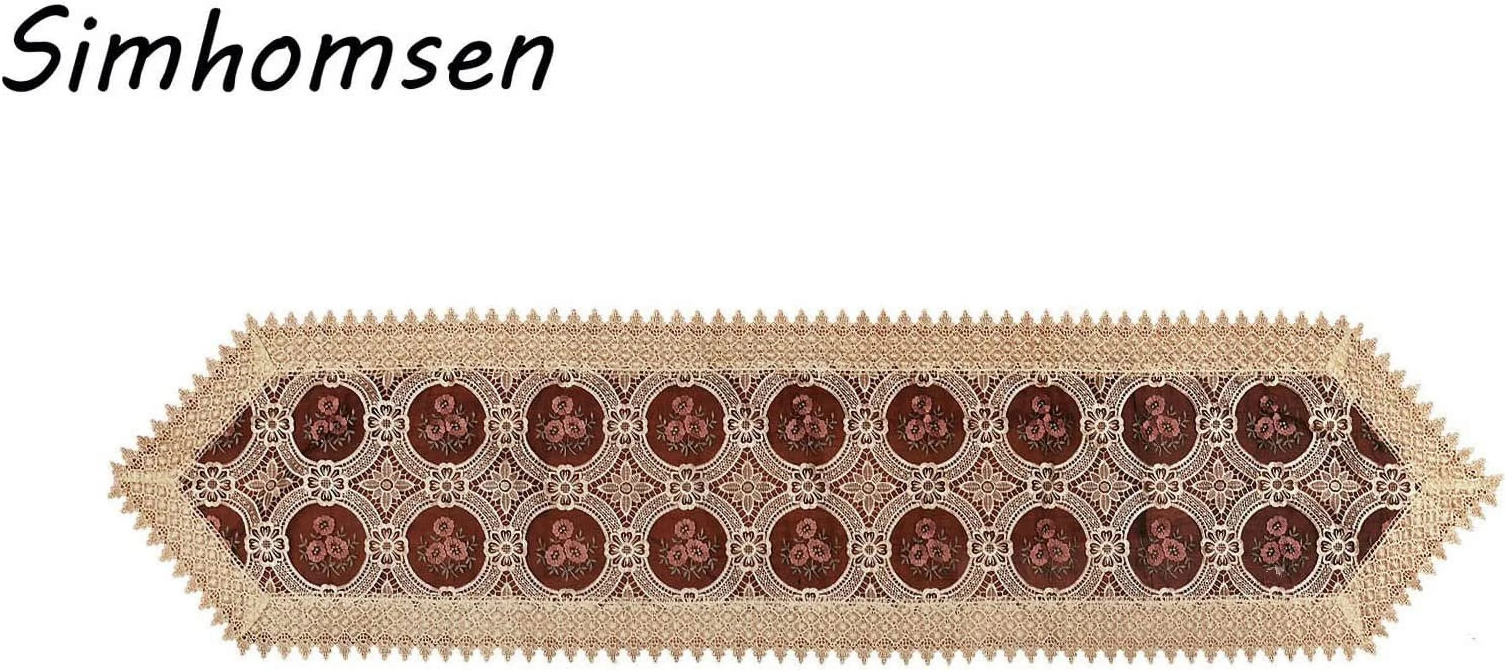 Simhomsen Embroidered Vintage Floral Lace Burgundy Table Runner 16 × 72 Inch