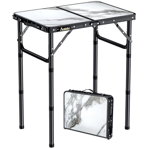 Folding Camping Table with Storage Net, 3 Adjustable Height Max 27.5