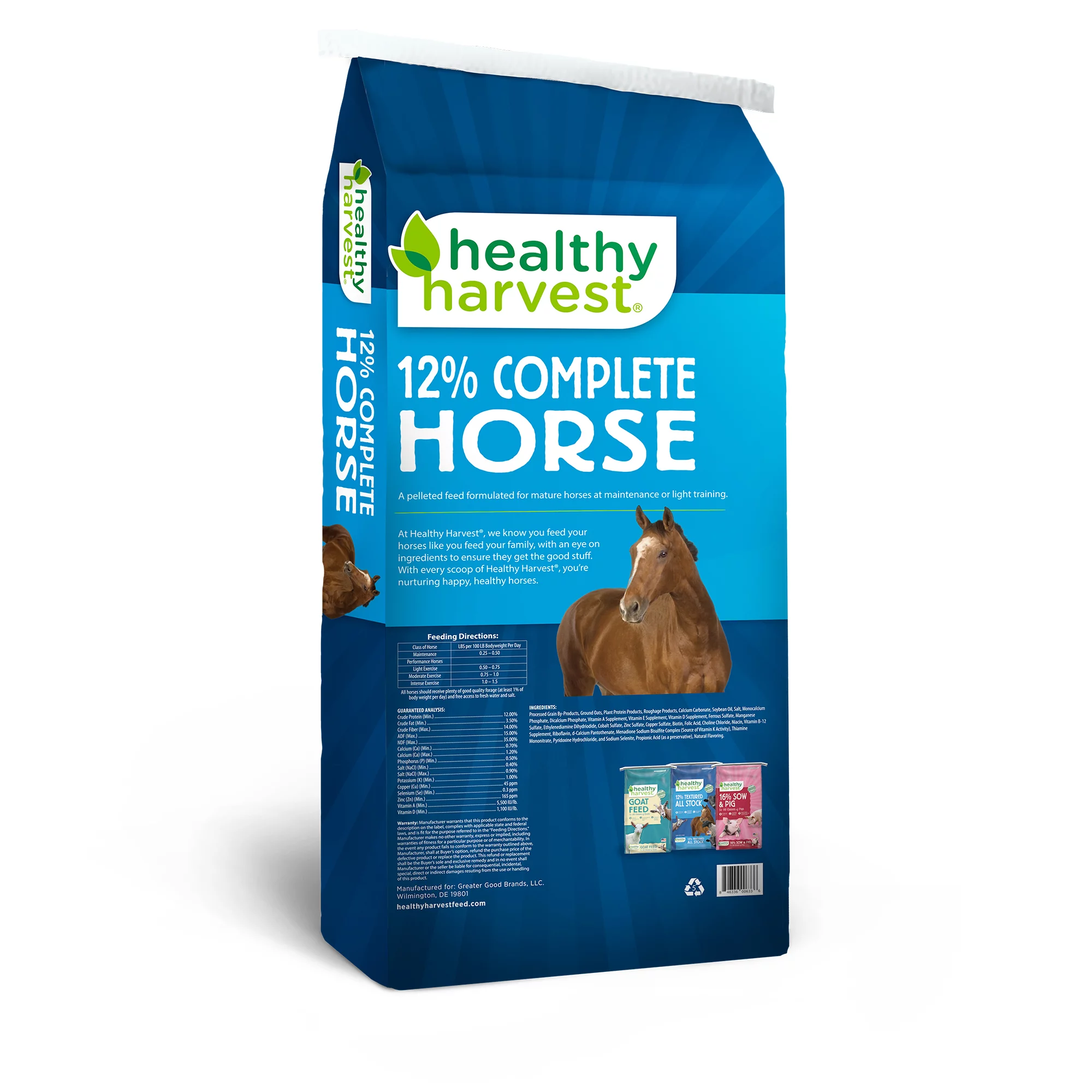 Healthy Harvest All Natural 12% Complete Horse Feed Pellets for Mature Horses, 40 lb