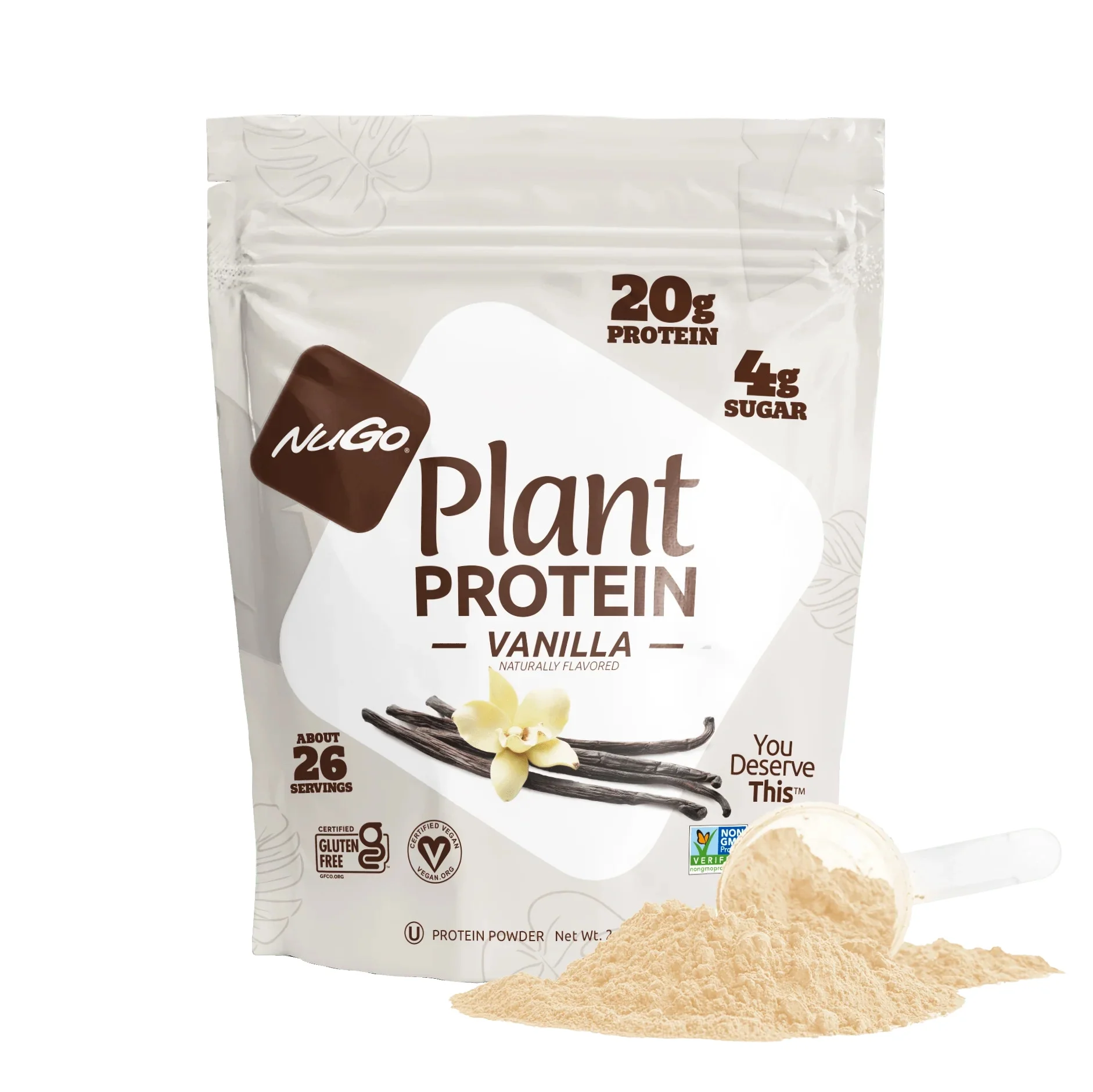 NuGo Plant Protein Powder, Vanilla, 20g Vegan Pea Protein, Low Sugar, Gluten Free, Dairy Free Ingredients, Soy Free, Non-GMO, Plant Based, Kosher, For Smoothies  Shakes, 26 Servings