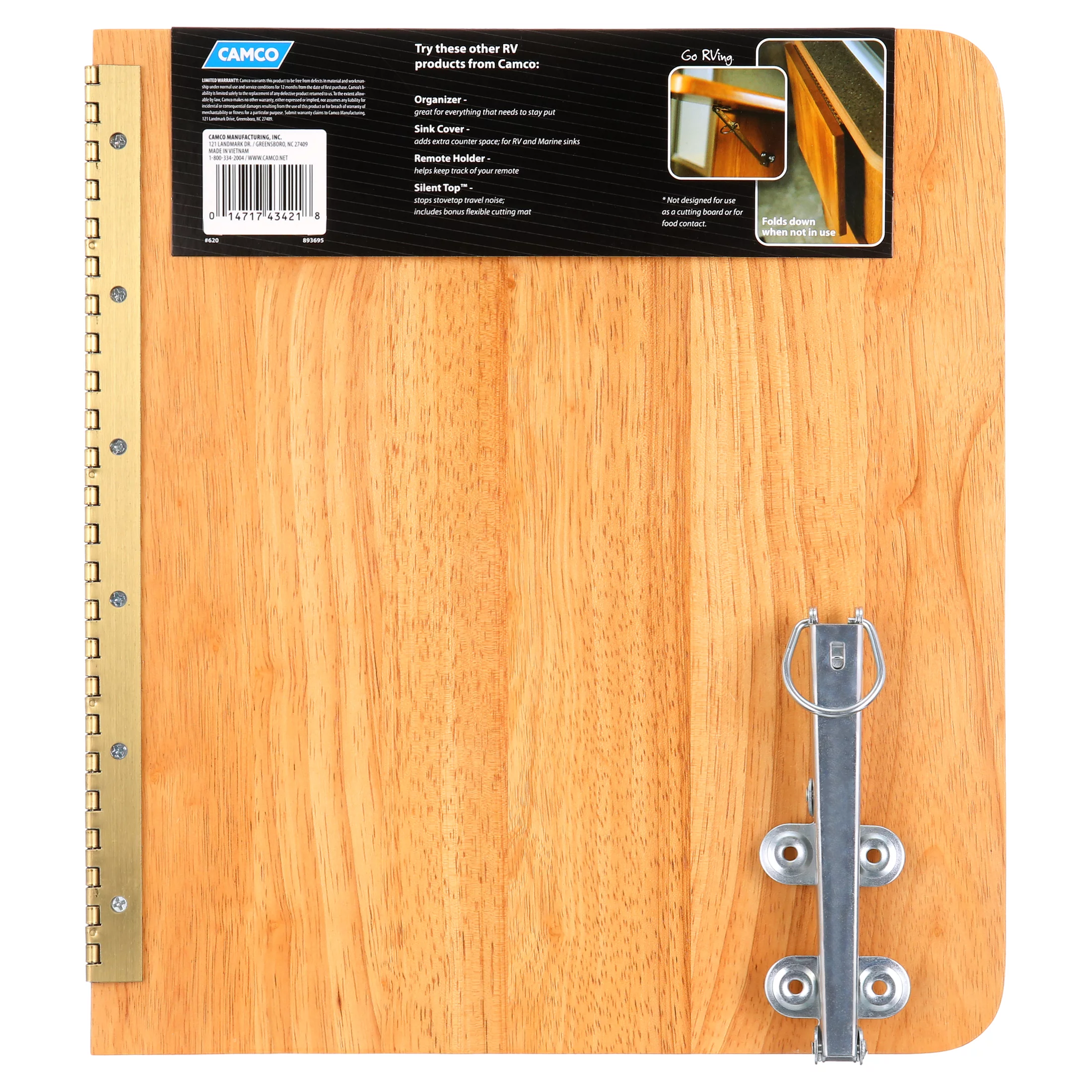 Camco RV Oak Accents Countertop Extension | Measures 12-inches, 13-1/2-inches, and 3/4-inches Thick | Oak Brown (43421)