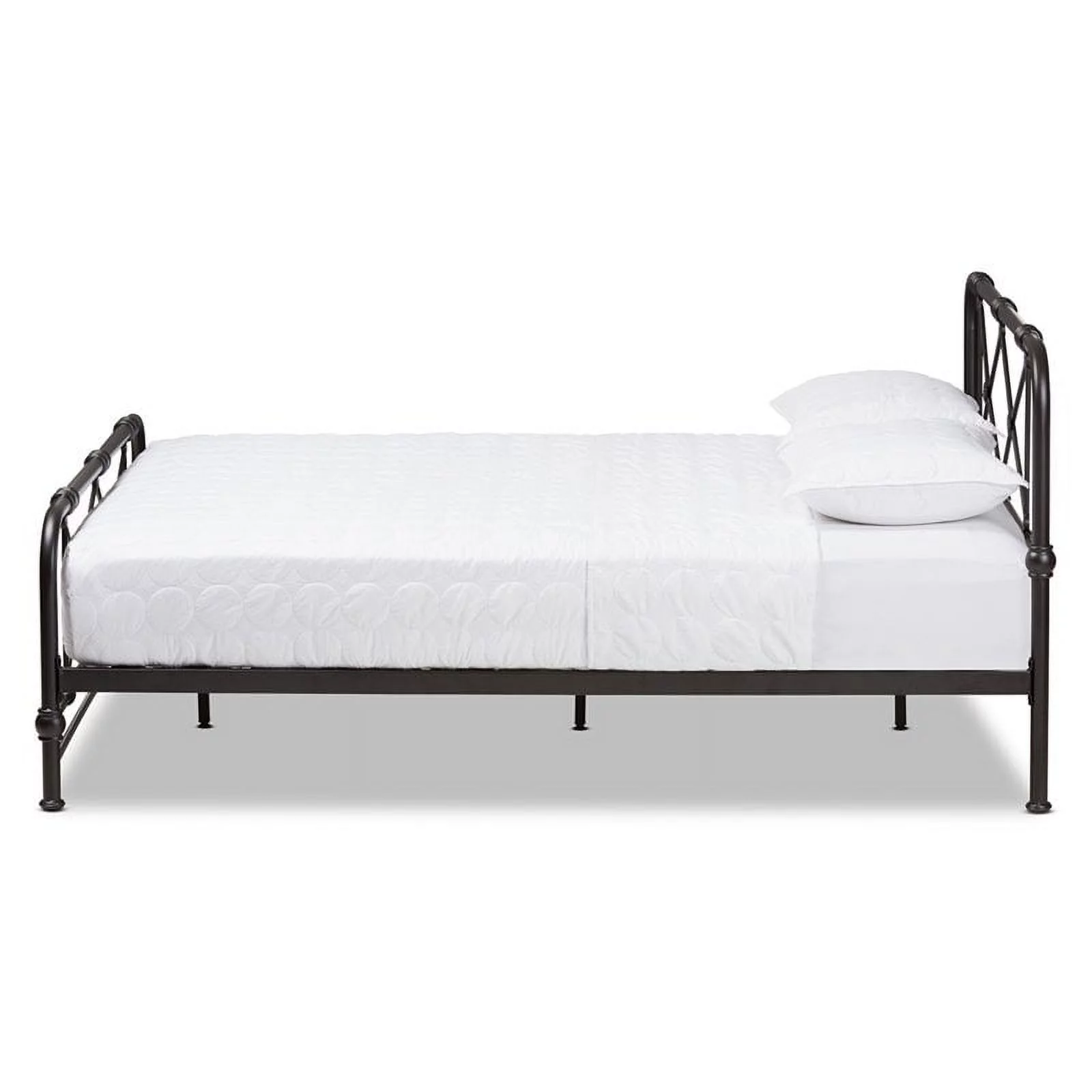 Bowery Hill Soft Gentle Curved Industrial Metal Queen Bed in Black