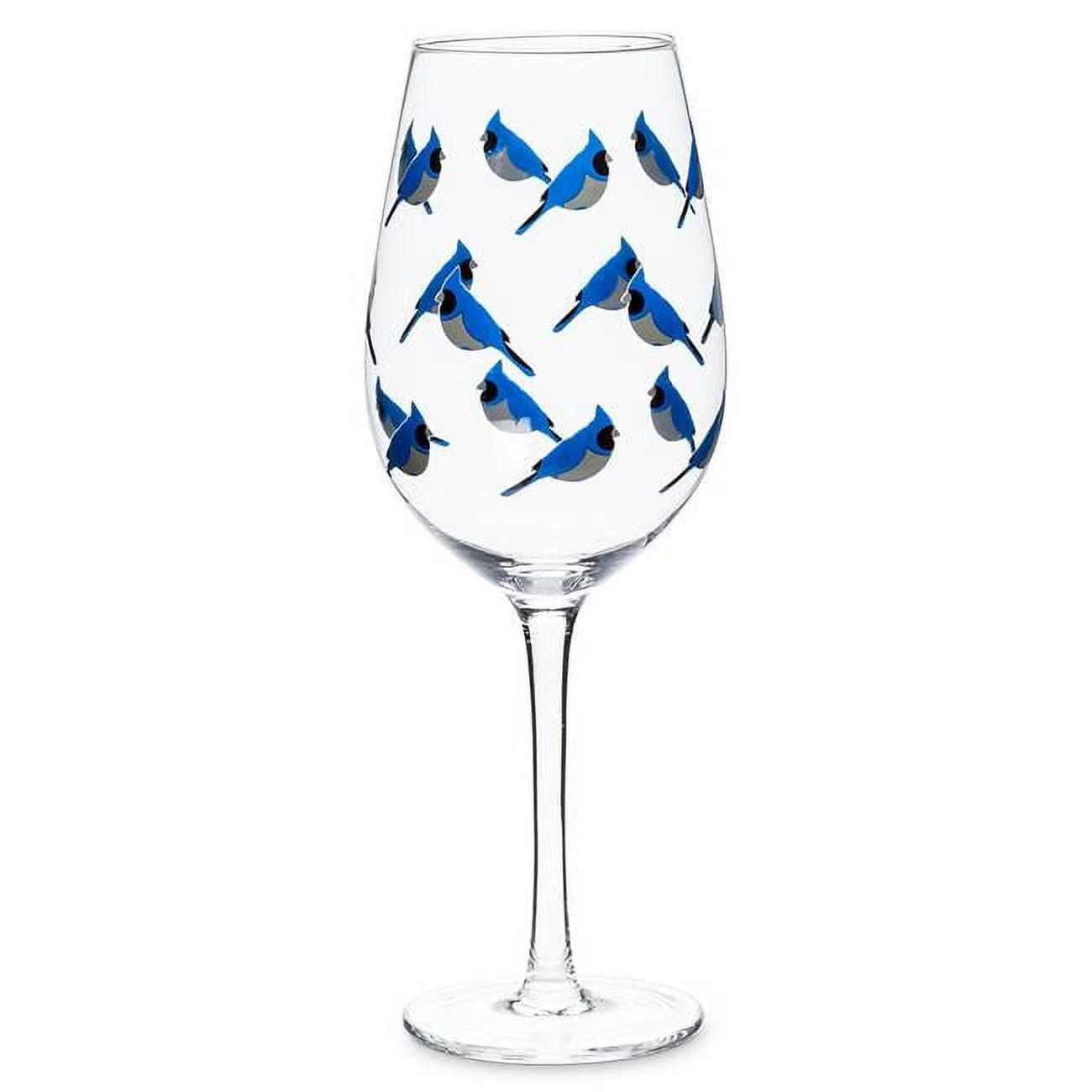 9.5 in. Blue Jay Wine Glass, Clear & Blue