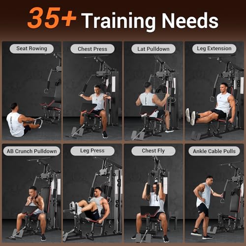 All in ONE Home Gym Equipment Multifunctional Full Body Workout Machine with 150LBS Weight Stack, Exercise Equipment with Pulley System