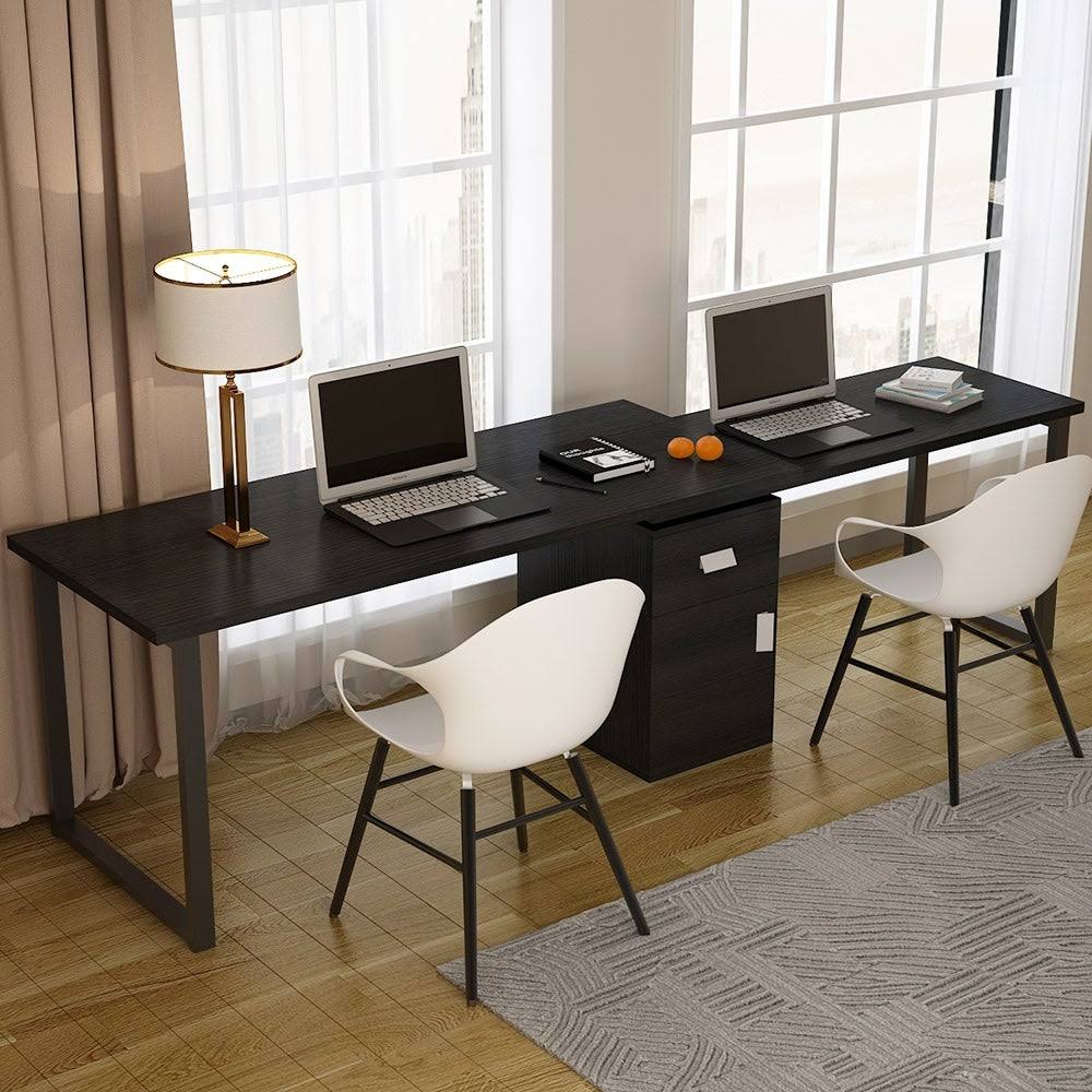 Rotating L-Shaped Computer Writing Desk with File Cabinet - Black