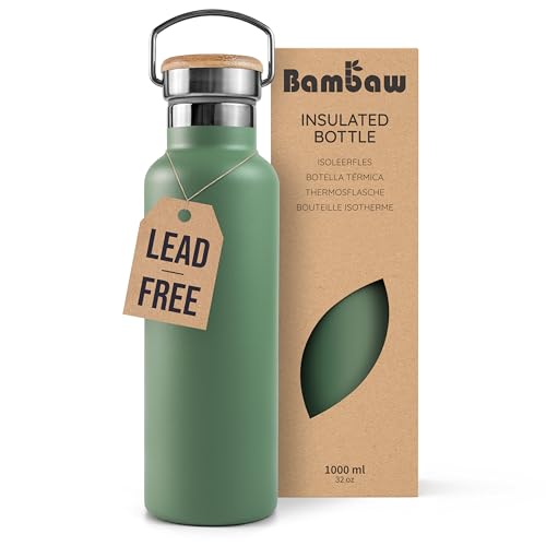 Bambaw 32 oz Water Bottle | Insulated Water Bottles | Water Bottle Stainless Steel | Insulated Travel Water Bottle | Insulated Water Bottle | Stainless Steel Water Bottles | 1 Liter Water Bottles