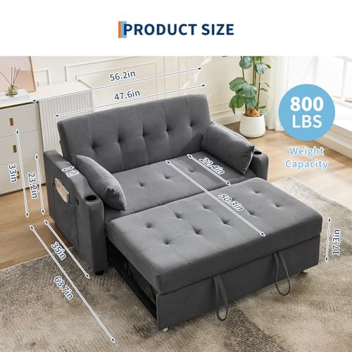 GarveeHome 3 in 1 Convertible Sleeper Sofa Bed, Corduroy Futon Couches with Pull-Out Bed, Adjustable Backrest, Charging Port & Side Pockets, Modern Upholstered Sofa for Living Room, Guest Room