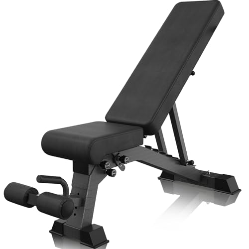 Foldable Weight Bench - Adjustable Bench for Full Body Workout, Fully Upright Backrest Design, Multi-Purpose Incline Decline Bench - 2025 Version Black