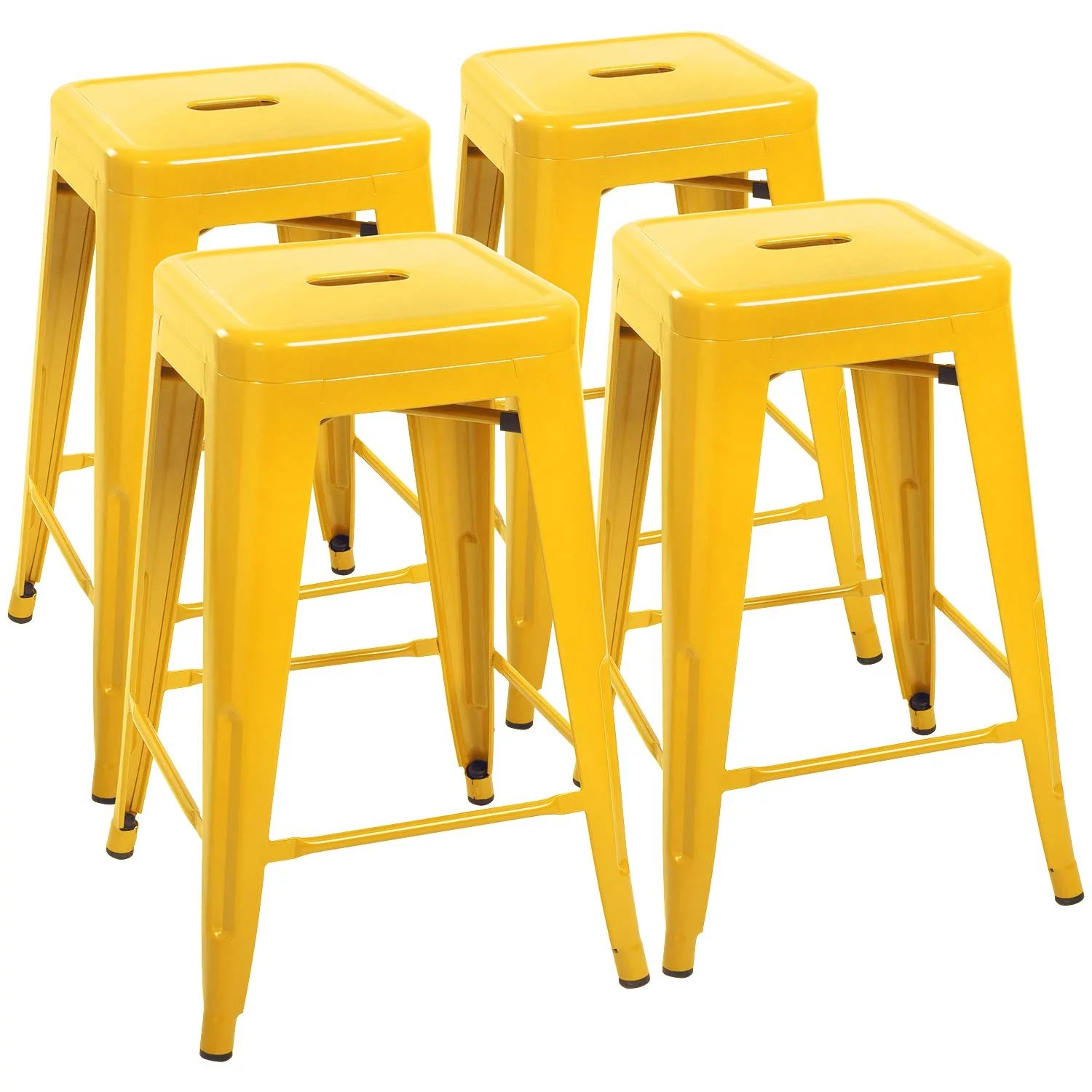 Lacoo Indoor-Outdoor 24 Inches Metal Stackable High Backless Bar Counter Stools, Yellow