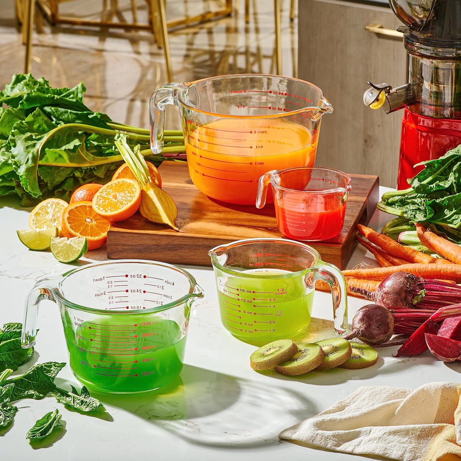 Set of 4 Glass Measuring Cups - Kitchen Mixing Bowl, Liquid Measure Cup, Glass Bakeware Batter Bowls. 1 cup, 2 cup, 4 cup, 8 cup.