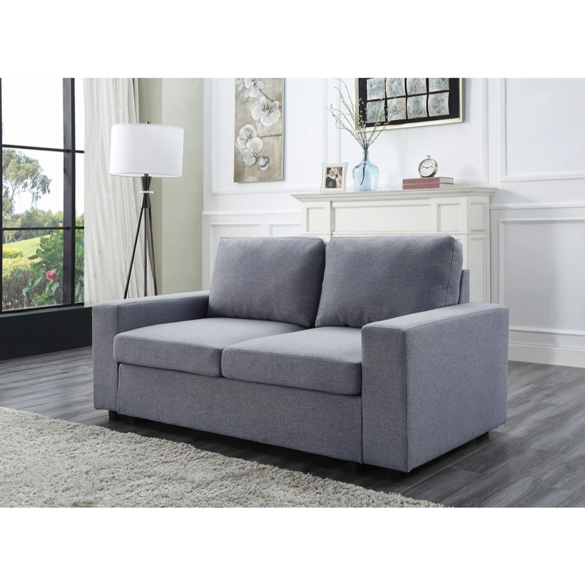 Lilola Home Brenton Contemporary Gray Linen Fabric European Style Loveseat