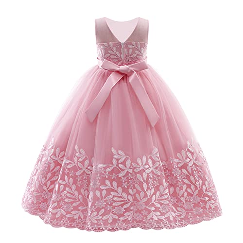 Flower Girl Lace Dress for Kids Wedding Bridesmaid Pageant Party Formal Gown Princess Communion Tulle V-Back Dresses