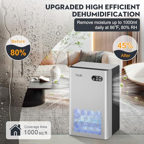 Dehumidifier for Bedroom Bathroom Basements, Dehumidifier with 2 Working Mode, Auto Shut Off, 7 Colors LED Light, Black