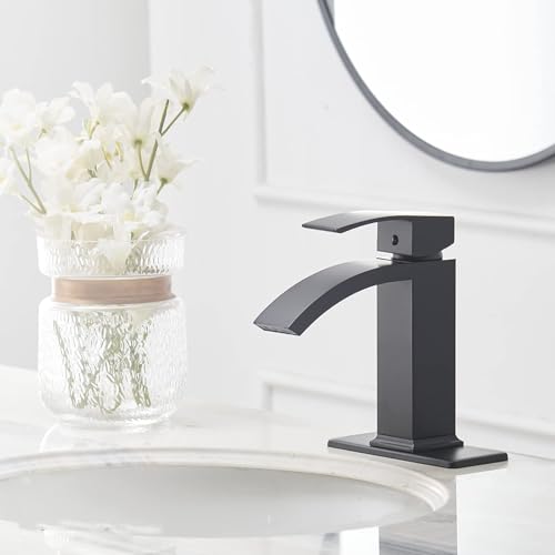 Brushed Nickel Vessel Sink Faucet, Waterfall Bathroom Faucets, Tall Spout Single Handle Single Hole Bathroom Faucets with Pop Up Drain and Without Overflow Basin Faucet Supply Line