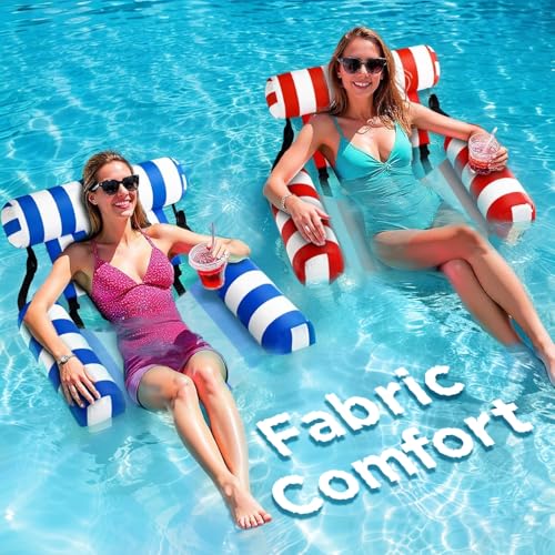 Pool Wave Pool Floats Chairs Adult, 2 Packs Heavy Duty Inflatable Swimming Pool Lounges, Fabric Floating Hammock, Kids Blow Up Pool Noodles, Lake Raft Floaties, Fun Summer Outdoor Water Party Game