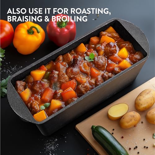 Navaris Cast Iron Bread Loaf Pan with Lid, 13x5 inches, Black