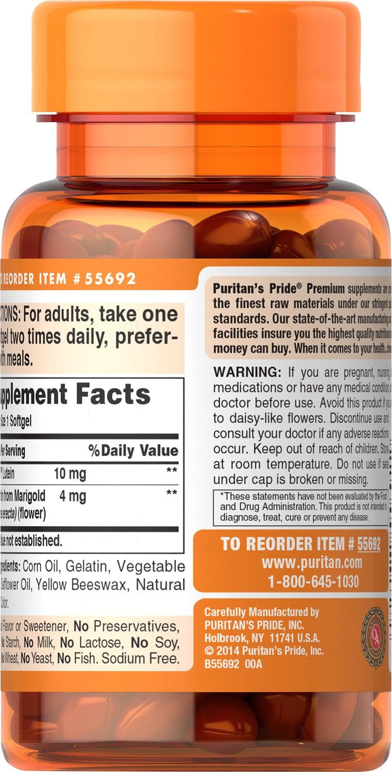 Puritan's Pride Zeaxanthin 4mg with Lutein 10mg, Supports Healthy Eyes and Vision*, 60 ct