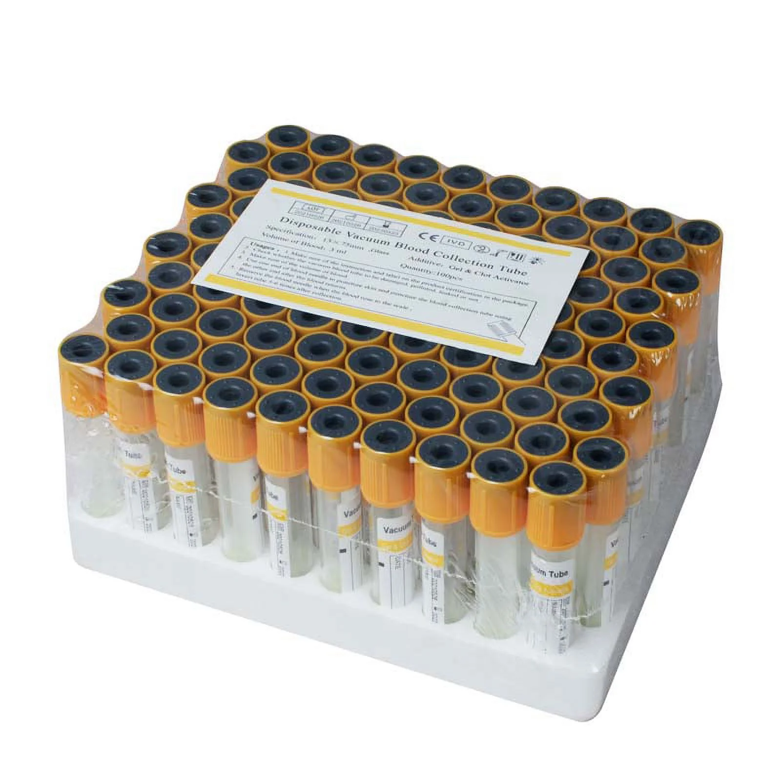 100pcs Glass Vacuum Blood Collection Tubes Gel & Clot Activator Tubes 12 x 75mm, 3mL