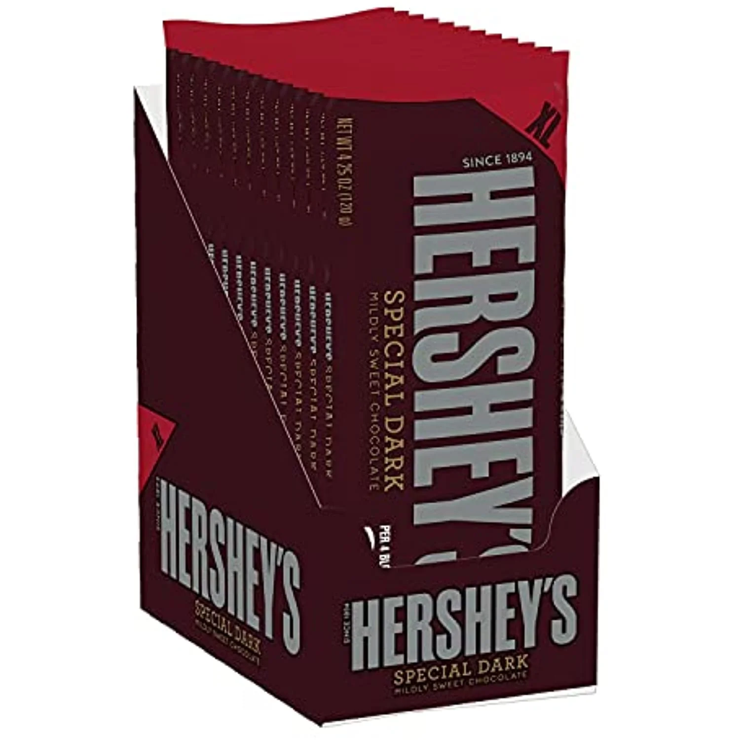 Hersheys Special Dark Mildly Sweet Dark Chocolate Bulk Candy, Individually Wrapped, 4.25 Oz Xl Bars (12 Count)