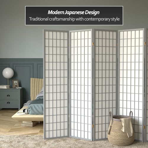 Red Lantern 6 ft. Tall Window Pane Shoji Screen-Natural-4 Panels Room Divider
