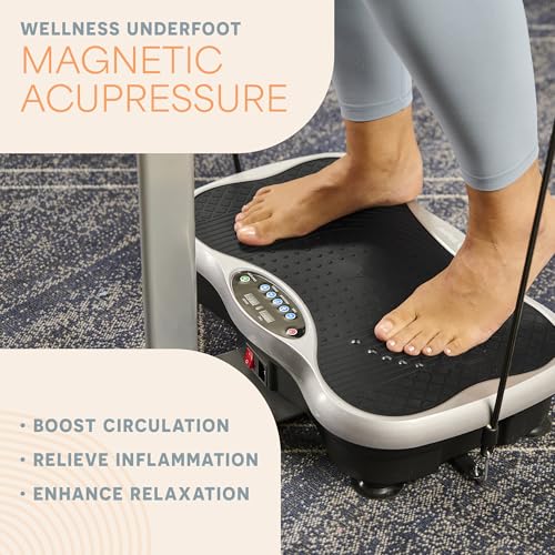 Lifepro TrimLite Vibration Plate Exercise Machine with Handlebars – Whole Body Vibration Machine, Ideal Lymphatic Drainage Massager – 99 Speed Levels, Bluetooth Speaker, Resistance Bands & Remote