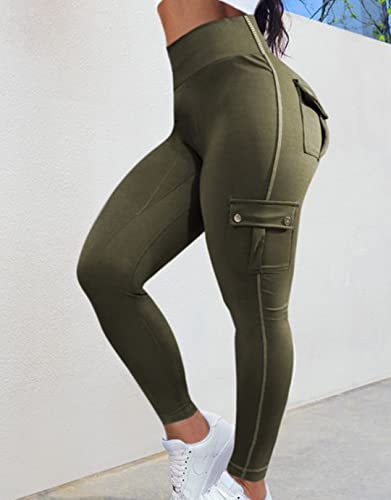 Flamingals Butt Lifting Leggings with Flap Pockets Workout Cargo Leggings for Women