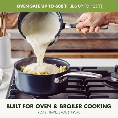 GreenPan Chatham Black Prime Midnight Hard Anodized Healthy Ceramic Nonstick, 3QT Saucepan Pot with Lid, PFAS-Free, Dishwasher Safe, Oven Safe, Black