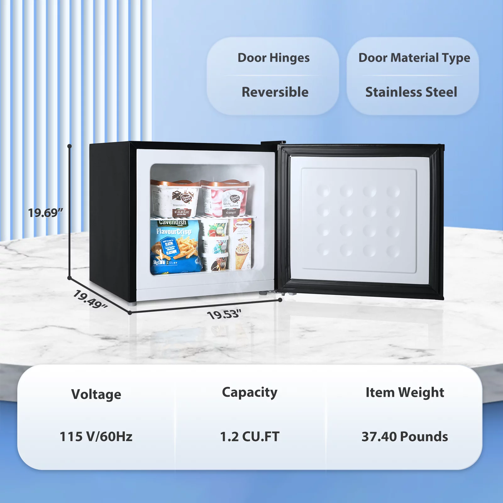 LHRIVER Mini Upright Freezer Compact Refrigerators，1.2Cu.ft Small Stand up Freezer for Home Office, Black