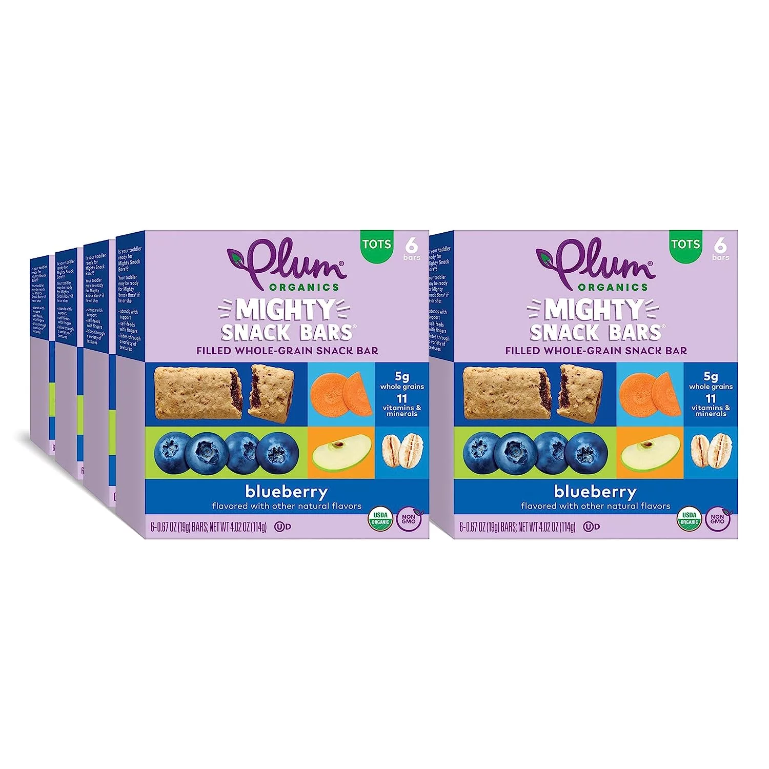 Plum Organics Mighty Snack Bars, Blueberry, 0.67 oz Bars, 6 Count, 8 Pack