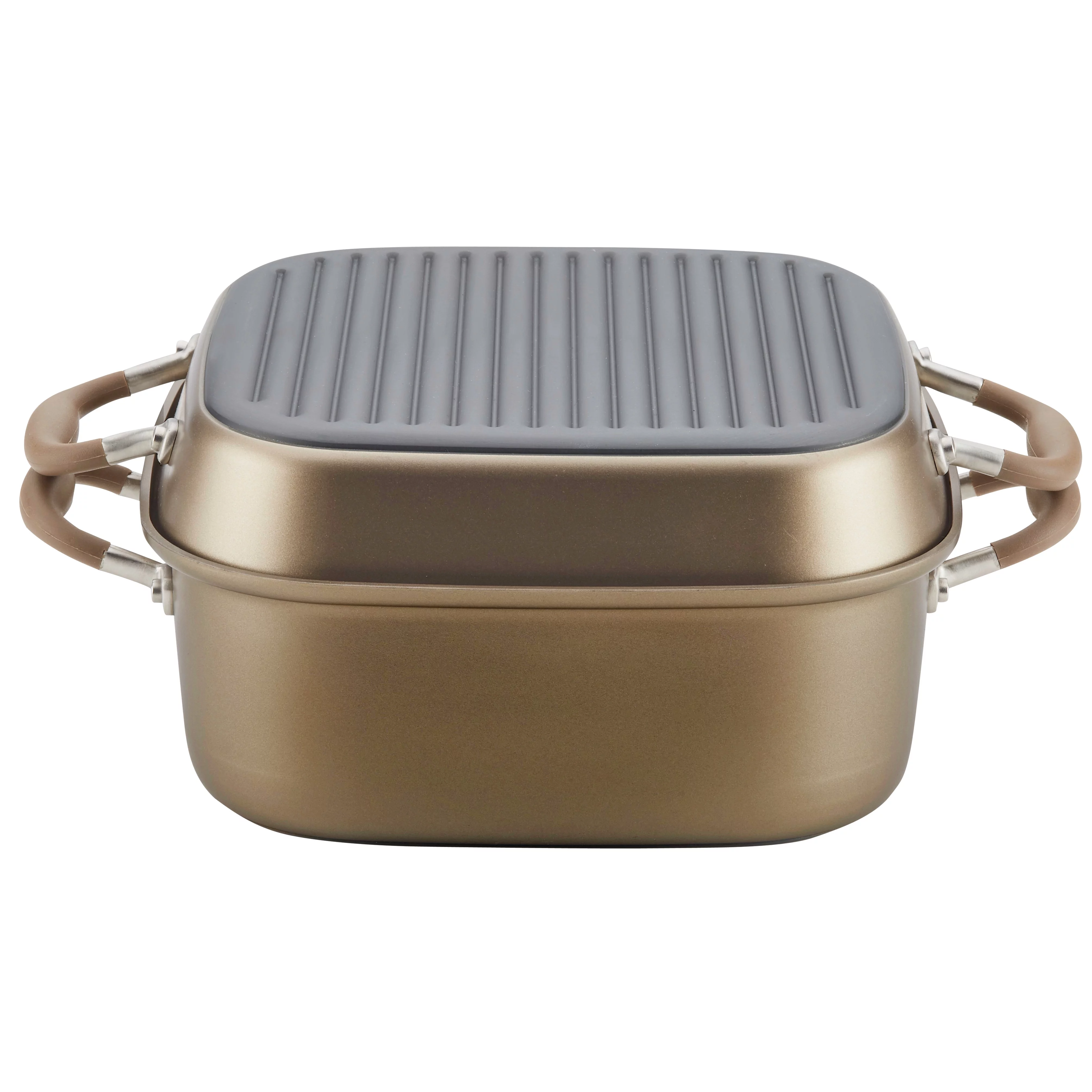 Anolon Advanced Nonstick 2-in-1 Deep Square Grill Pan and Roaster, 11-Inch, Umber