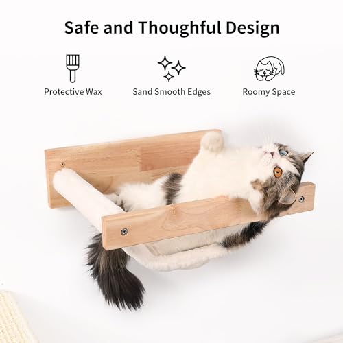 FUKUMARU Hammock Wall Mounted Cat Beds and Perches, Wooden Kitten Walls Furniture, Stable Cats Shelves for Sleeping, Playing, Climbing, and Lounging, Black Stripe