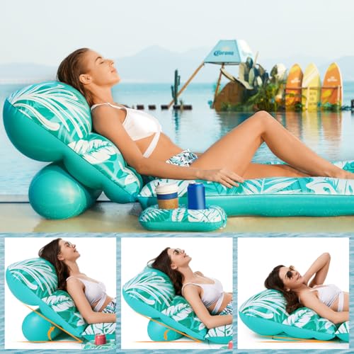 Jasonwell Inflatable Pool Float Adult - Pool Floaties Lounger Floats Floating Chair Raft with Adjustable Backrest Cup Holders Water Floaty Lake Lounge Tanning Floats Beach Party Toys for Adults