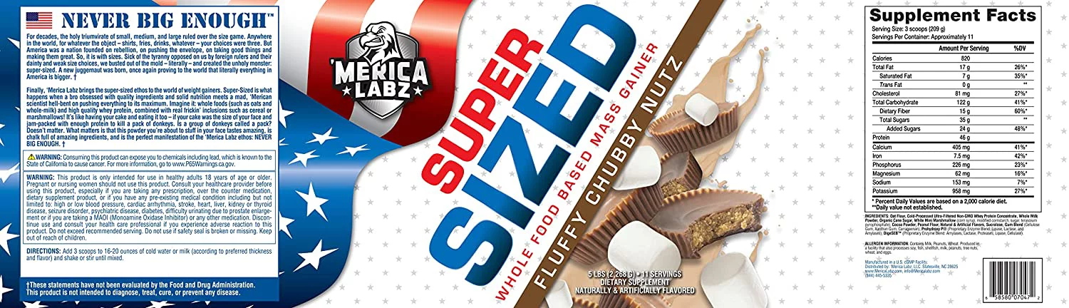 'Merica Labz Super Sized Whole Food Based Mass Gainer with 46g of Protein, Includes Digestive Enyzmes for Easy Digestion, 5 lbs (Fluffy Chubby Nutz)