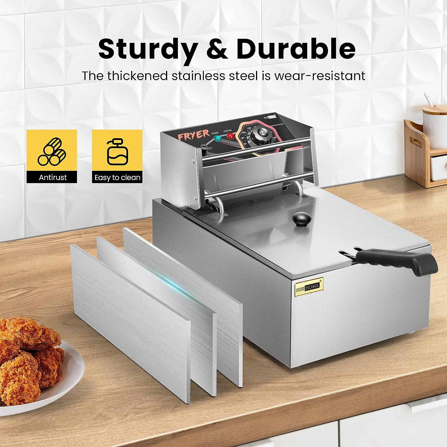 SPECSTAR 2500W 10.6 QT Electric Deep Fryer with 6.3 QT Removable Basket, Temperature Adjustable 140-392℉