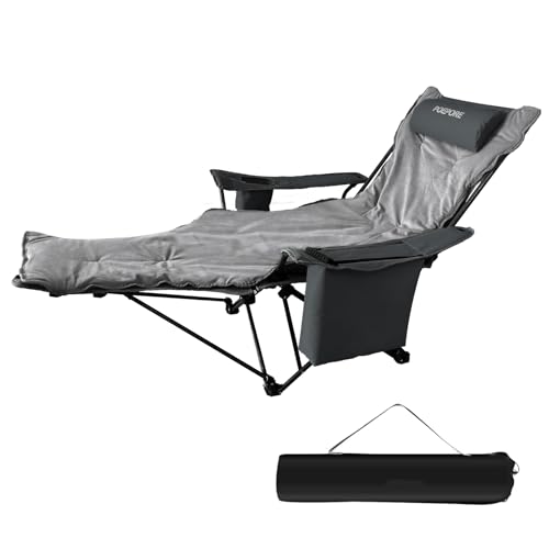 Reclining Camping Chair 4 Position with Foot Rest Comfortable for Adults 265Ibs Folding Lounger Mesh Beach Chair with Cooler Bag,Cotton Cushion and Cup Holder for Outdoor Patio