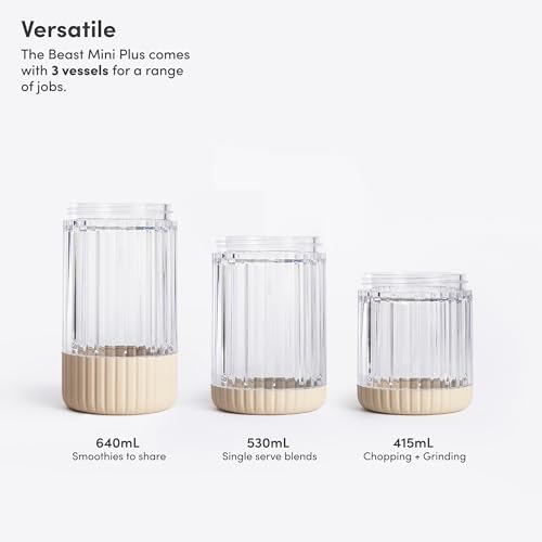 The Beast Mini Blender Plus | Mini Countertop Kitchen Blender | Blend Smoothies and Shakes, Dressings, Sauces, Dips | Extra Vessels, Straw Cap and Straws Included | 600W (Cloud White)