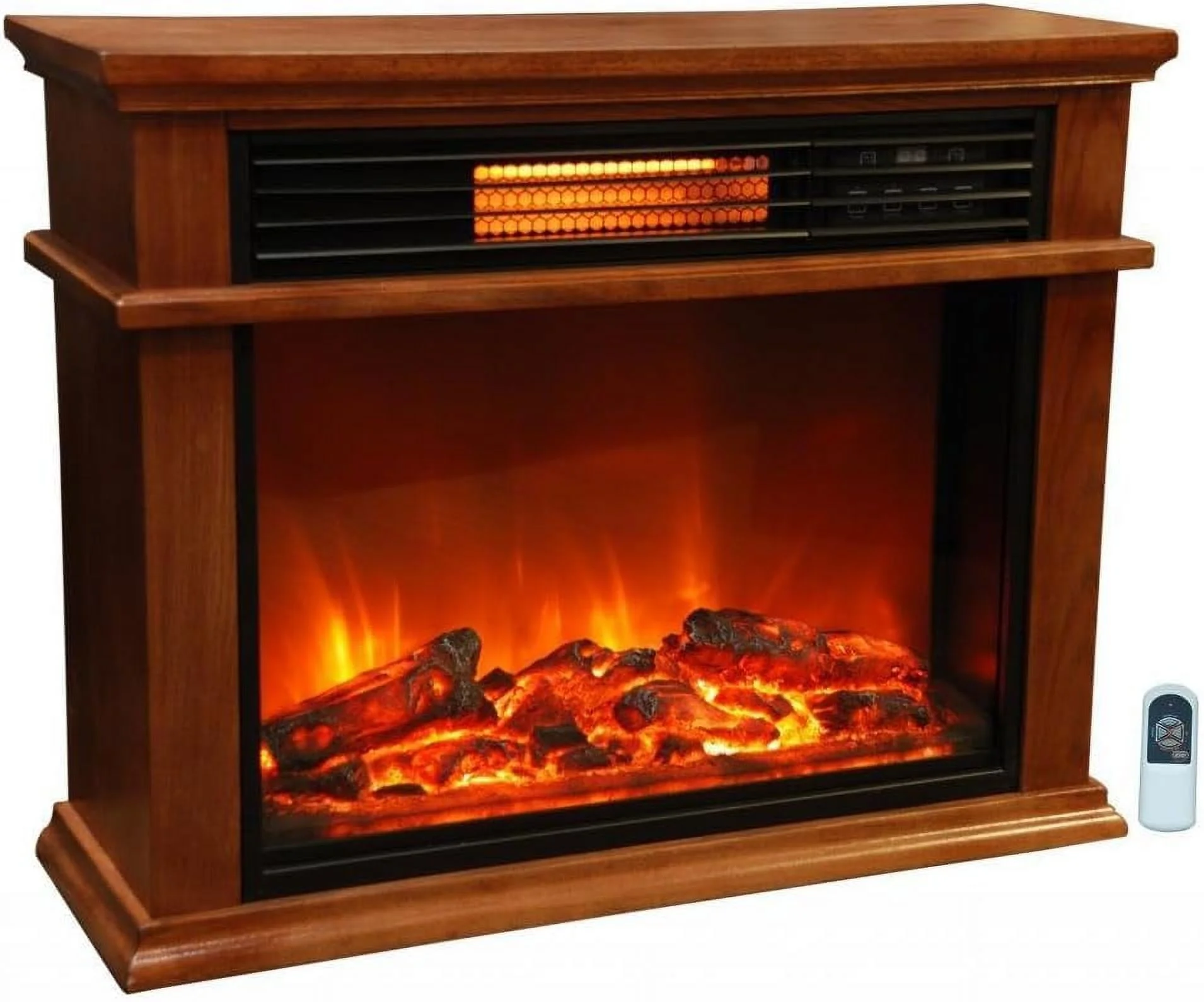 1500 Watt Portable Electric Infrared Quartz Fireplace Heater For Indoor Use With 3 Heating And  Control, Brown