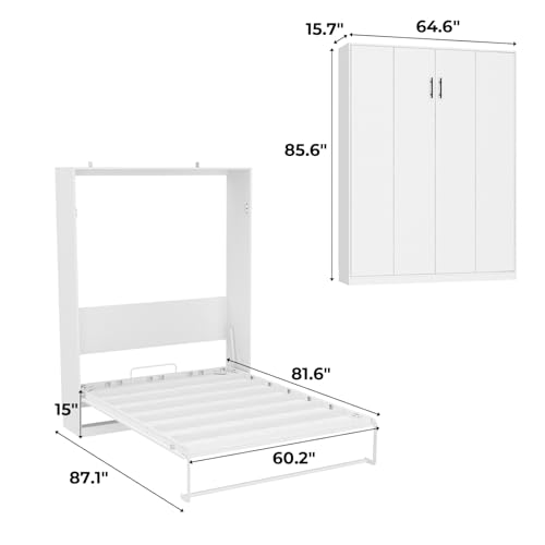 FAMAPY Twin Murphy Bed with Built-in Charging Station, Space-Saving Murphy Bed Chest Twin with Drawer, Foldable, for Home Office Guest Room Bedroom White, 76.8”L x 44.4”W x 41.3”H