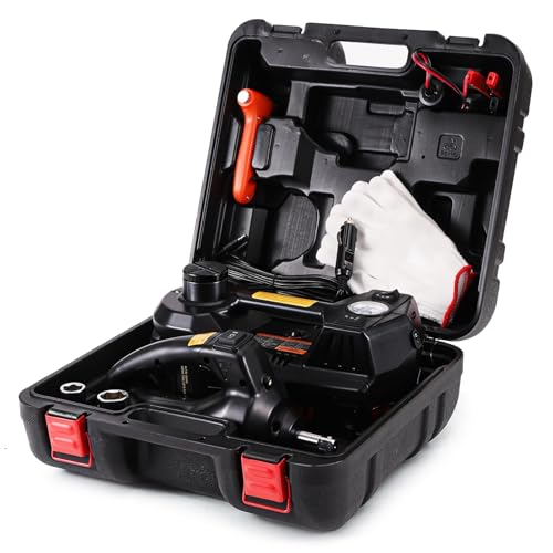 STANDTALL Electric Car Jack Kit 5 Ton 12V Hydraulic Jack Floor Jack with Impact Wrench and Tire Inflator Pump Lift Jack with LED Light for SUV Sedan Truck Road Emergency Tire Change