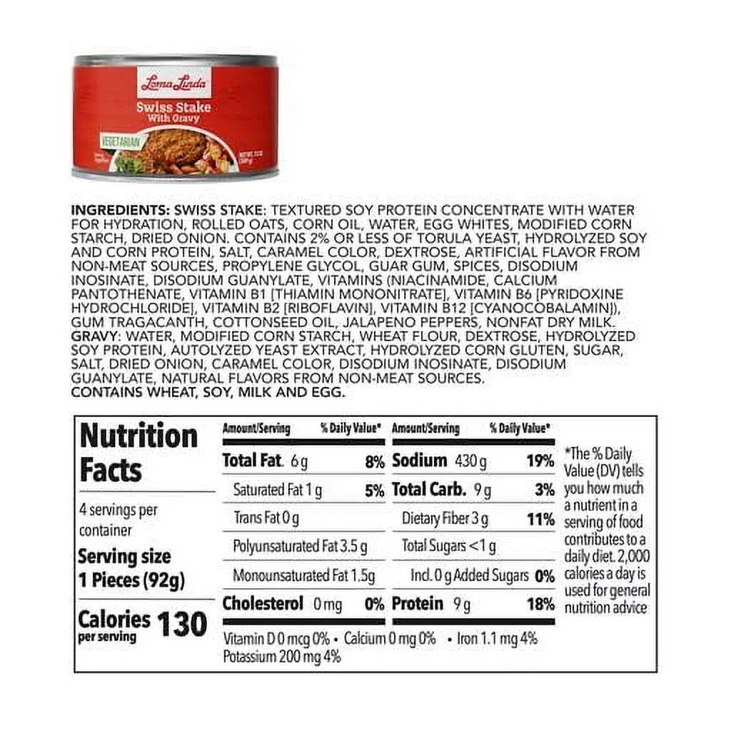 Loma Linda - Plant-Based - Swiss Stake with Gravy (13 oz.) (Pack of 3)