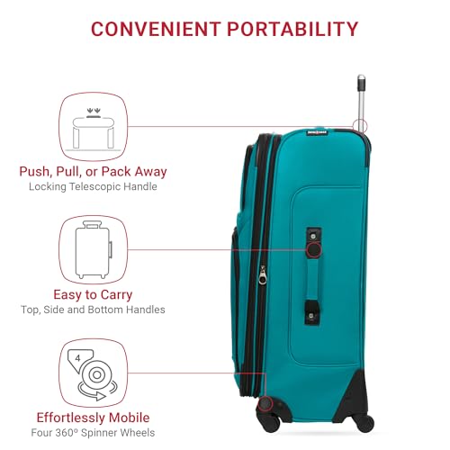 SwissGear Sion Softside Expandable Roller Luggage, Teal, 3 Piece Set (21/25/29)