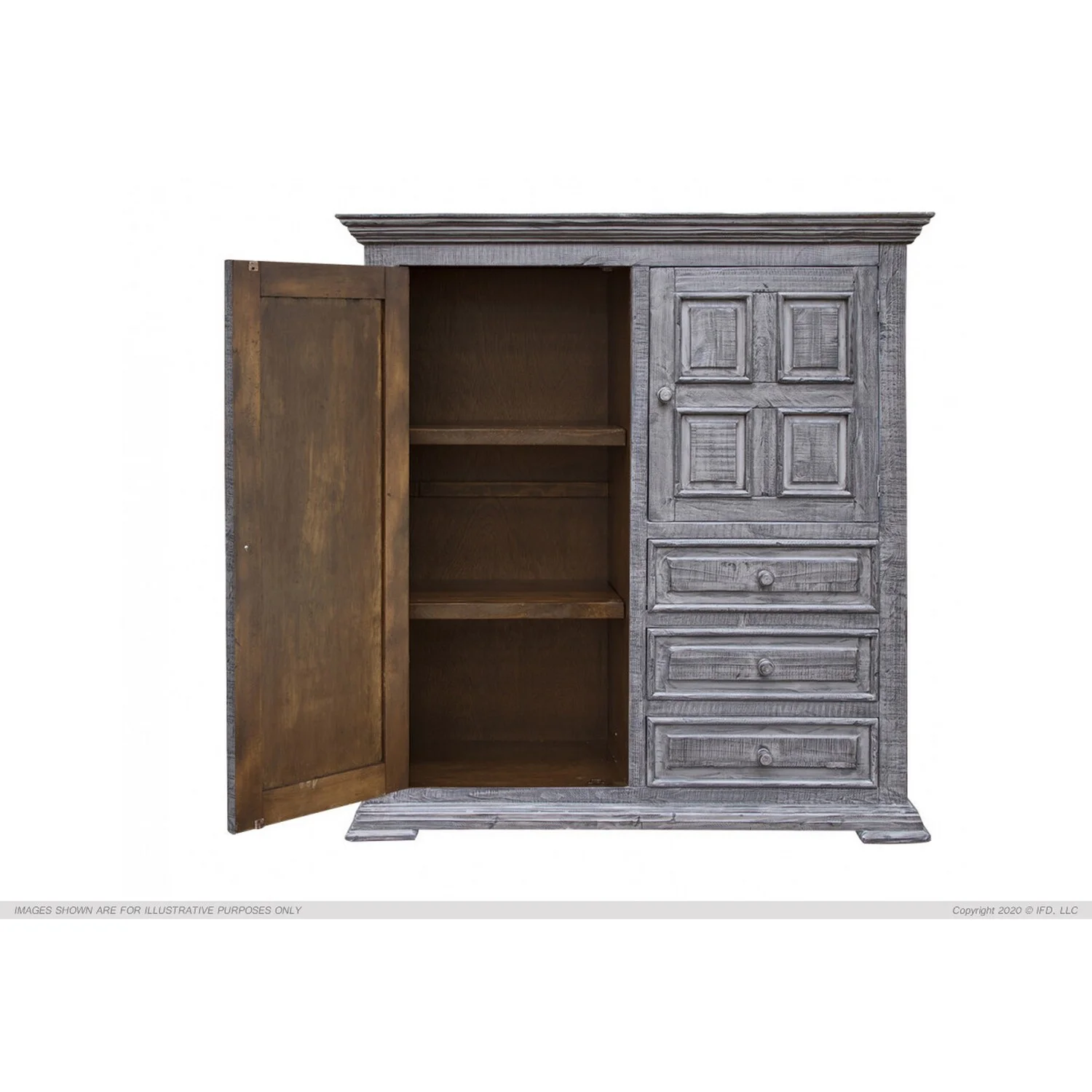 BenJara BM306501 61 in. Siya 2 Cabinets Distressed Gray Pine Wood Tall Dresser Chest