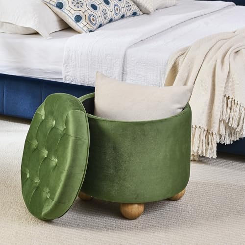 Ball & Cast Nesting Ottoman Table Set of 3, 1 Small Wood Coffee Table with 1 Storage Ottoman & 1 Foot Stool,Multi-Functional Living Room Side Table Sets,Dark Dark Blue