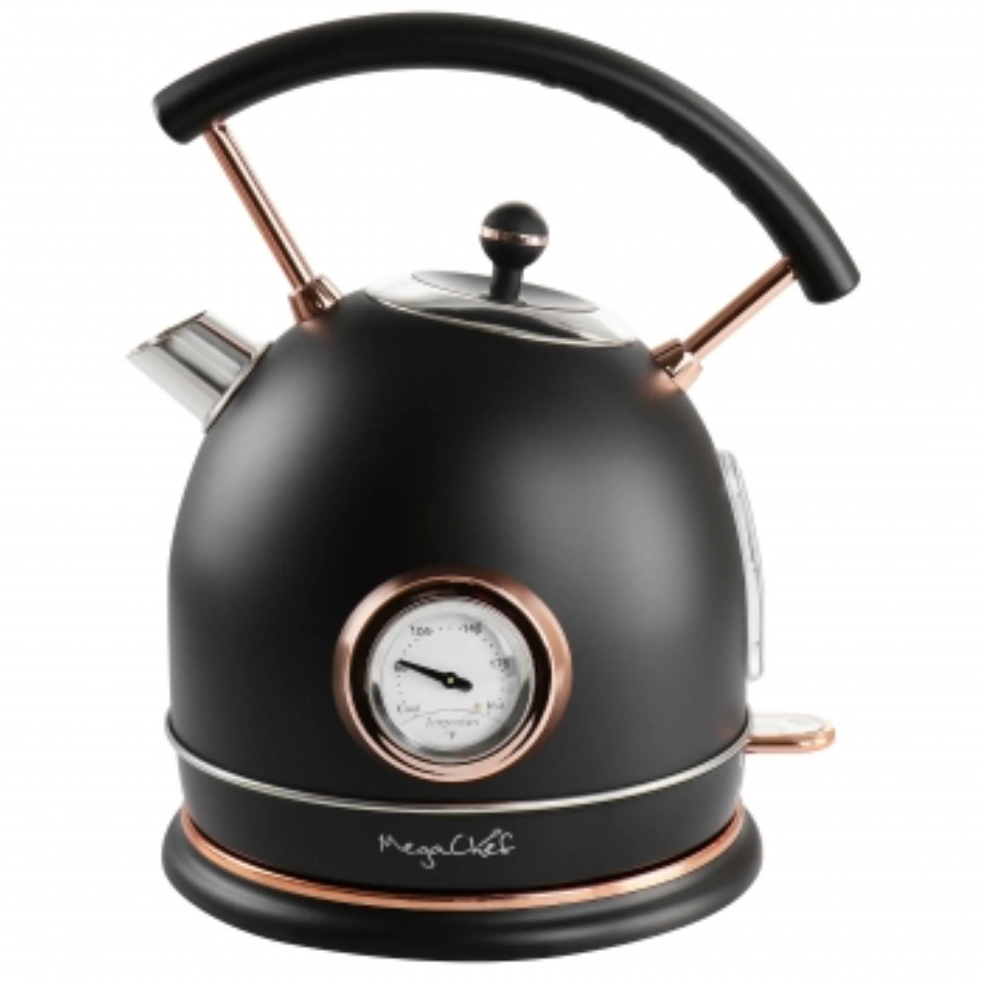 MegaChef 1.8 Liter Half Circle Electric Tea Kettle with Thermostat in Matte Black