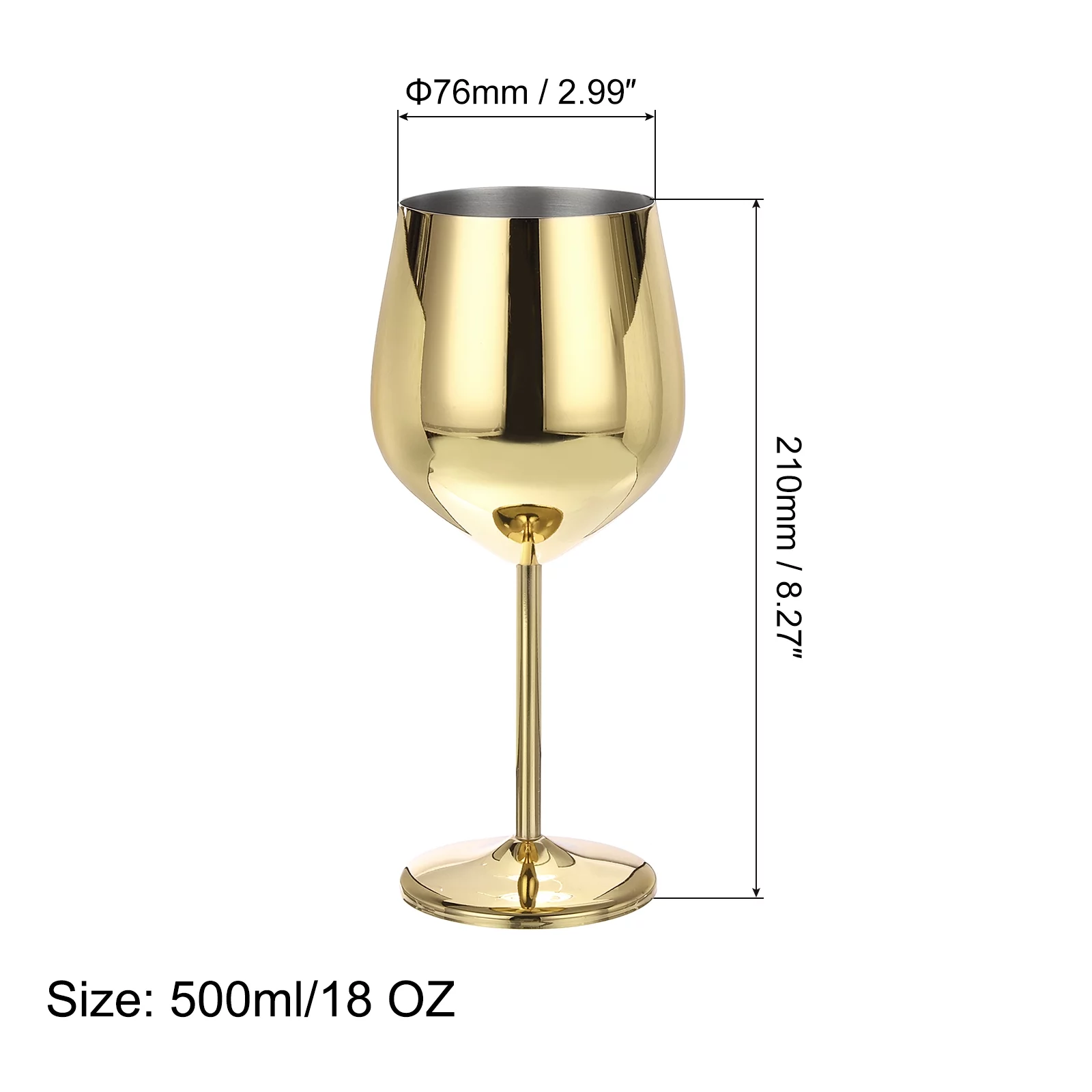 Unbreakable Stemmed Champagne Glasses, 500ml/18 OZ Red Wine Glass Metal Stemmed Shatter Proof Champagne Flutes，Gold