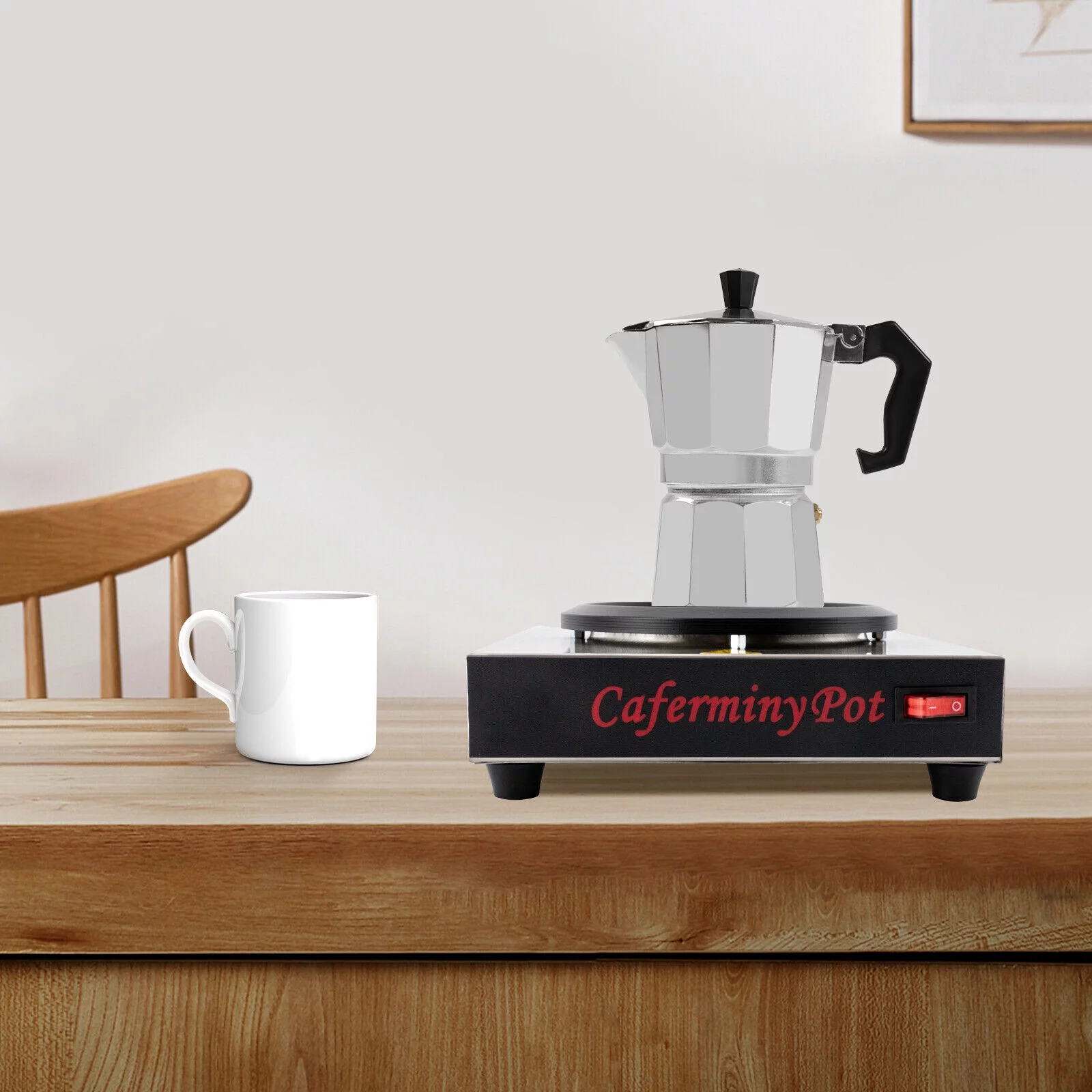 80W Commercial Coffee Warmer Multifunctional Electric Heating Plate Furnace Cooking Coffee Heater Mini Stove 176±39.2℉ for Cafes, Lounges, Buffets, Business Events