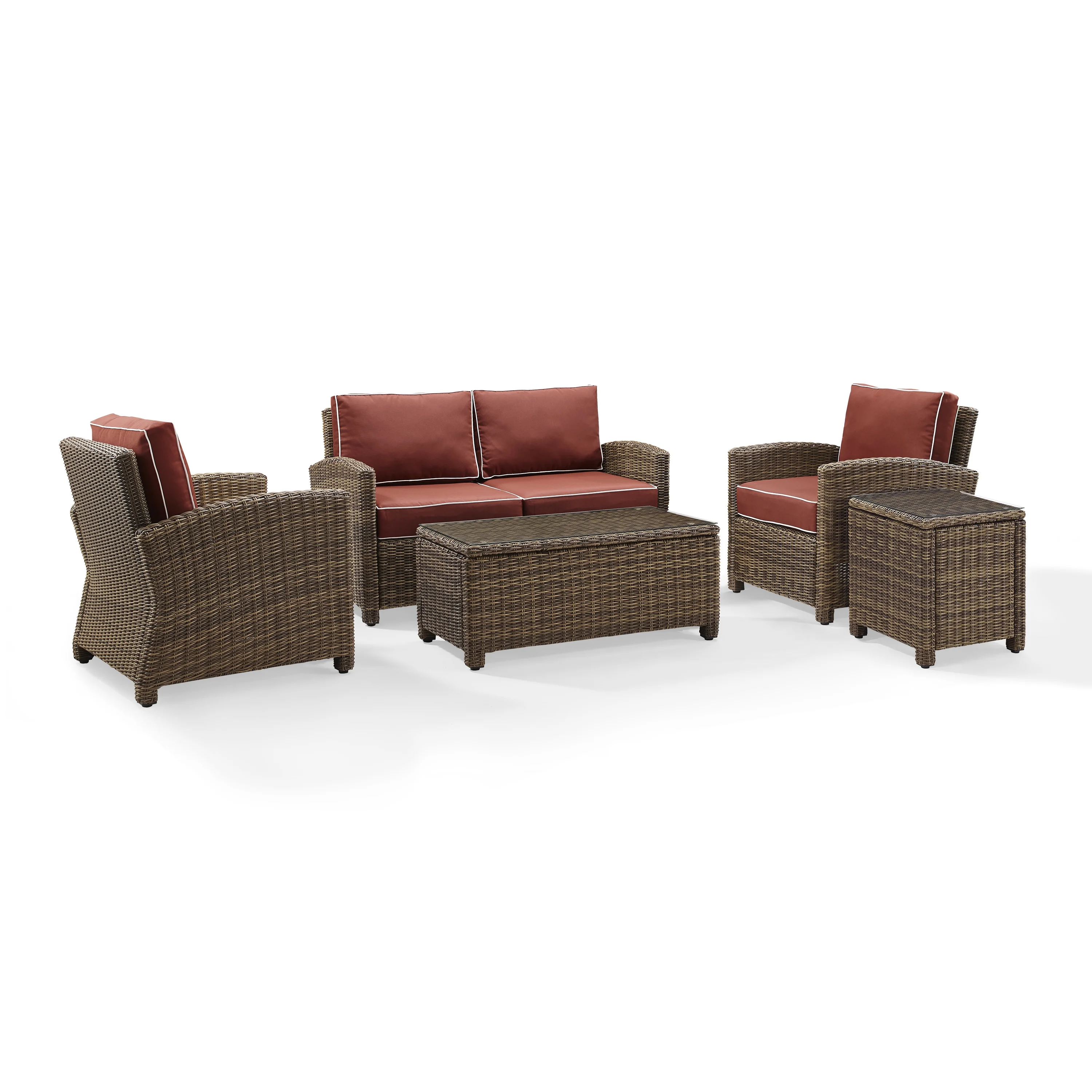 Crosley Furniture Bradenton 5 Piece Metal Patio Sofa Set in Brown/Red