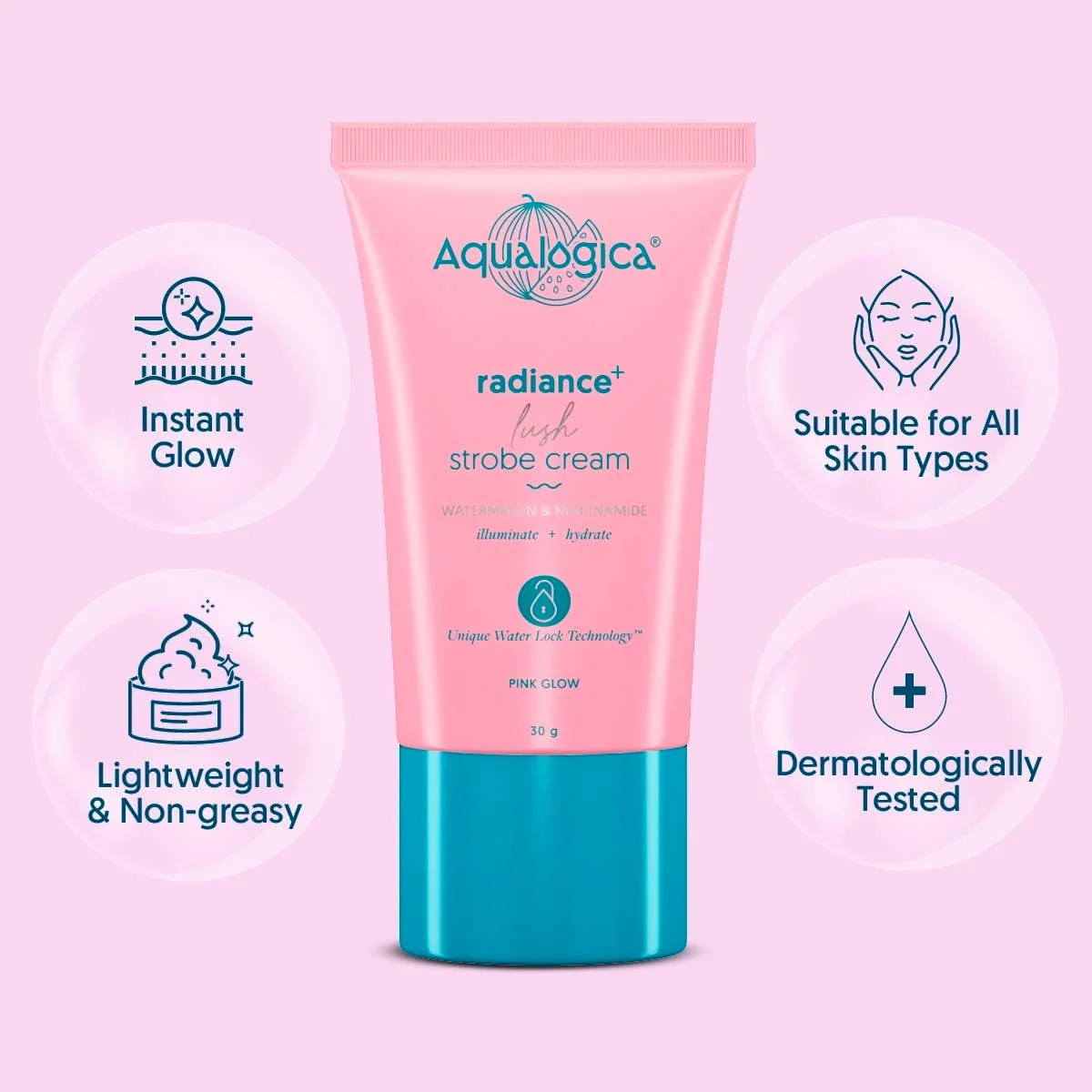 Aqualogica Radiance+ Lush Strobe Cream with Watermelon & Niacinamide - 30g
